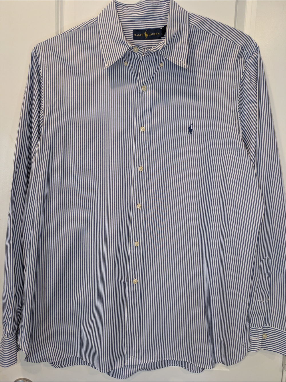 Ralph Lauren Blue White Striped Button Down Shirt Men 17 43 Classic Fit